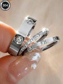 Set Cincin Minimalis Elegan Emas 18K Baru, 3 Buah/Set, Desain Kreatif Modis, Bahan Stainless Steel Tahan Air, Tahan Pudar, Serbaguna, Cocok untuk Pemakaian Sehari-hari, Sempurna untuk Hadiah - Perak - View 13