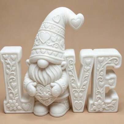 1pc - 3D Printed Heart And Gnome Statue Figurine, Great Home Decor, Suitable For Easter, Valentine's Day, Mother's Day Gifts - Indoor/Outdoor Use, Holiday Home Decoration | Bookshelf, Shelf Decoration