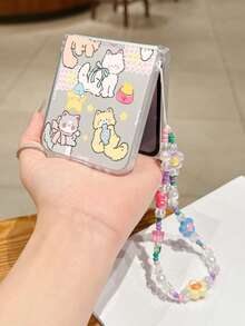 1PC Fashion Matte PC Material Simple And Cute Cat ElementFolding Phone Case, Paired With Same Color Bracelet, Can Protect And Prevent Falling For: SamsungGalaxy Zflip 3/Zflip 4/Zflip 5/Zflip 6/Zflip 7/Zflip 8/ Razr 60/ Razr 50/ Razr 70/Galaxy Z Flip7 FE - Clear - View 2
