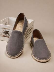 Mocasines casuales de lona sin cordones para hombre, zapatos planos para vacaciones - Gris - Ver 1