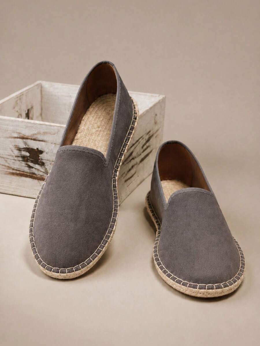 Mocasines casuales de lona sin cordones para hombre, zapatos planos para vacaciones - Gris - Ver 1