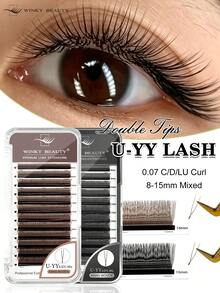 Winky Beauty U-Shaped YY Eyelashes 0.07mm Flat Base Handmade Single-Strand False Eyelashes, Voluminous Fluffy Anime Style, 8-15mm Mixed Length Lash Extensions, 12 Rows - View 2