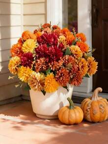 1/4pcs 6-Prong Spherical Artificial Chrysanthemum, For Room Decoration, Autumn Decoration, Thanksgiving, Halloween Decoration, Home Decor, Wedding, Porch, Farmhouse Style, DIY Autumn Decoration, Artificial Plants, Office, Living Room Decoration, Tabletop Decoration, Fake Flowers, Artificial Flower, Fake Plant, Fall Decor, Gifts For Women, Birthday Gift. - Multicolor - View 8