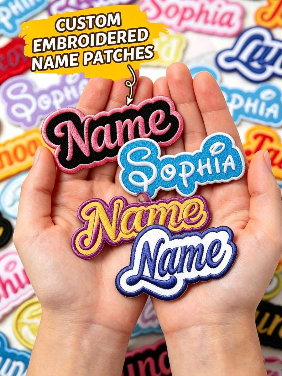 Custom Retro Embroidered Name Patch, Personalized Hook And Loop Letter Badge For Jackets & Denim Bags, Customized Colorful Bubble Word Decor, Customizable Aesthetic Fashion Accessory, Y2k Style Outfit Accent, Daily Wear Decoration - Style E - View 1