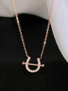1pc S925 Sterling Silver Travel Vacation Minimalist Luxury Aesthetic Versatile Elegant Personalized Niche Exquisite Horseshoe Pendant Necklace Women's Cool Tone Fashion European And American High-End Geometric U-Shaped Collarbone Chain Delicate Gift - Geometry - View 9