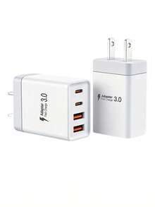 1 buah/2 buah/3 buah Kepala Pengisi Daya USB-C Ganda Portabel 55W, Blok Pengisian Cepat USB-C 4 Port, Adaptor Daya QC+PD, Kompatibel dengan iPhone 17 16 15 14 13 12 11 Plus Pro Max, Tablet, dan Berbagai Perangkat - Steker Tipe AS A (110-127V) - View 10
