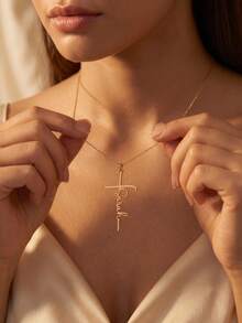 Personalized Cross Necklace, Customized Faith Jewelry, Engraved Gift For Women, Personalized Name Necklace, Simple Halloween Gift, Customized Religious Gift, Suitable For Daily Wear And Gatherings - Multicolor - View 2