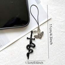1pc Halloween Gothic Vintage Moth Snake Wrap Cross Phone Chain Decoration, Party Favor Small Gift - Multicolor - View 5
