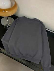 Women's Minimalist Black & Gray Versatile Loose Casual Comfortable Home Daily Commute Crew Neck Long Sleeve Sweatshirt Fall - Dark Gray - View 5