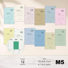 12pcs A6 A7 M5 Colorful 2027 Monthly Calendar Refill Pages, Monthly Planner Loose-Leaf Paper, Monthly Calendar Divider Pages, Suitable For Schedule, Marking Holidays, Anniversaries, Special Dates, Habit Tracking, Check-In - Color 2027 Monthly - View 10