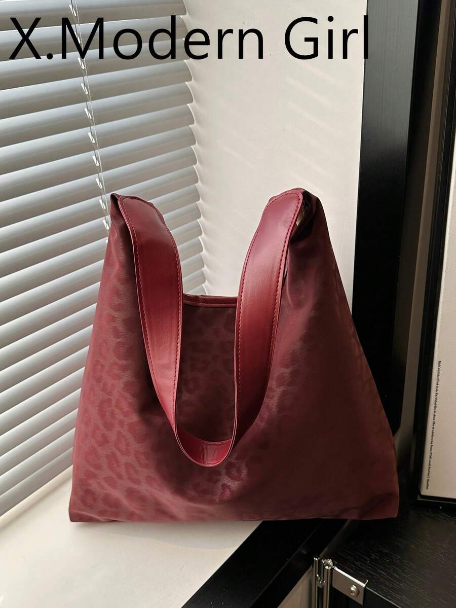 Bolso Tote Vintage con Estampado de Leopardo, Diseño de Gran Capacidad, Duradero y Resistente a Arañazos, Bolso de Hombro Versátil para Desplazamientos y Salidas Diarias - Rojo - Ver 1