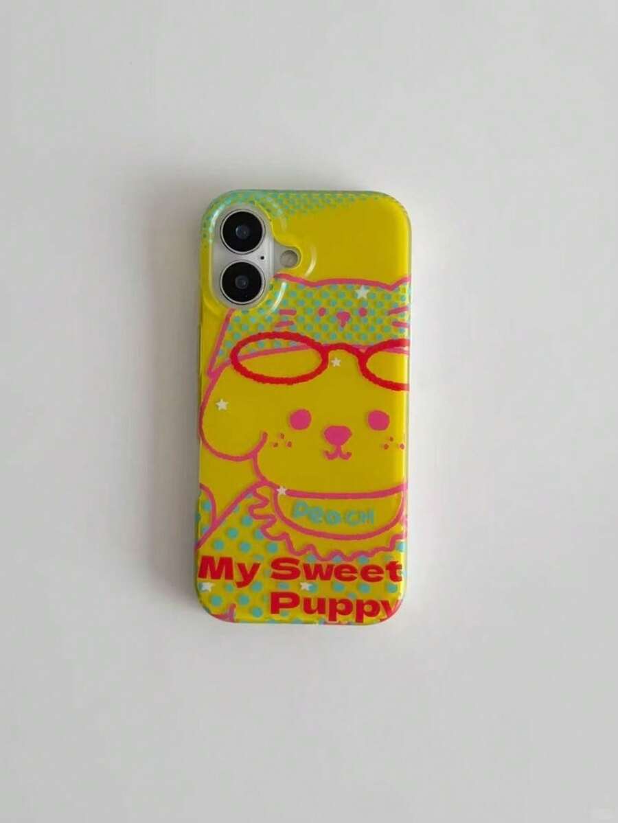 1pc Graffiti Cute Cat Dog Polka Dot Star Pattern Phone Case Compatible With Iphone 17 Pro Max, Couple Apple 16 Pro Max, Women 14 Pro, New 15 Pro, Anti-Fall 17 Pro Protective Cover, 13 Full Coverage - Multicolor - View 1