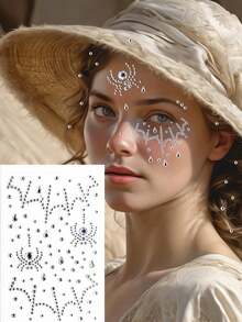1/3 Peças Adesivo de Diamante Facial em Formato de Aranha de Halloween, Adequado para Maquiagem DIY de Sangue de Morcego e Lágrimas, Adequado para Festa, Carnaval, Decoração de Entretenimento de Feriado, Fantasia de Tema de Terror, Maquiagem de Performance, e Tanto Homens Quanto Mulheres Podem Usar - Multicolorido - Visão 9