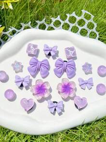 18pcs Purple Flower Accessories, Small Bow DIY Shoe Decor, Suitable For Perforated Sandals, Elegant And Fashionable, Gift For Girlfriend - Purple - View 8