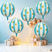 3pcs 22 Inch Blue & White Striped Star Foil Balloons, Suitable For Birthday Party, Christmas Party Decoration Balloons (Includes Ribbon) - View 2