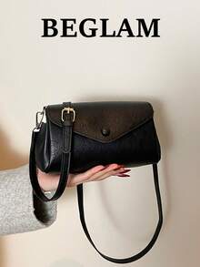 Fashion Solid Color PU Flap Shoulder Bag, Crossbody Bag, Suitable For Women Shopping, Dating, Gifts And Daily Use - Black - View 1