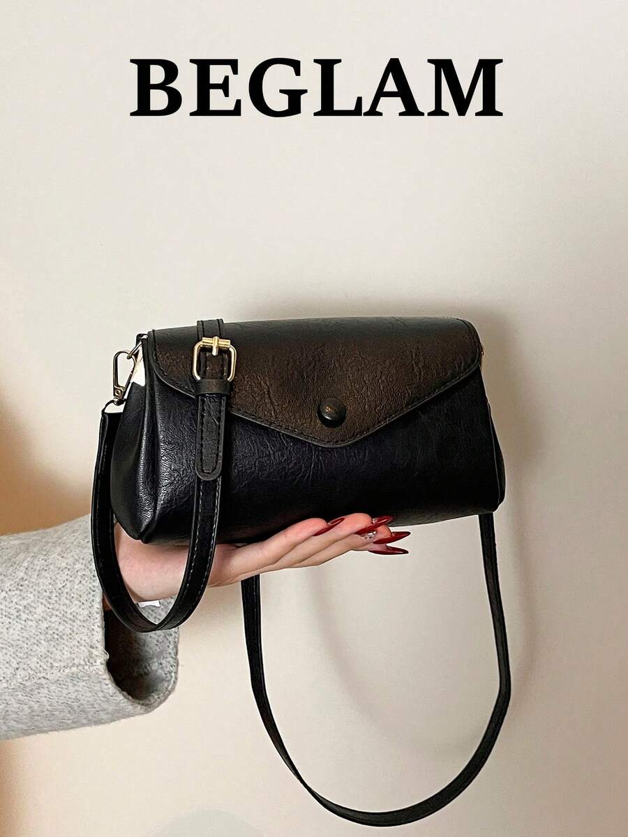 Fashion Solid Color PU Flap Shoulder Bag, Crossbody Bag, Suitable For Women Shopping, Dating, Gifts And Daily Use - Black - View 1