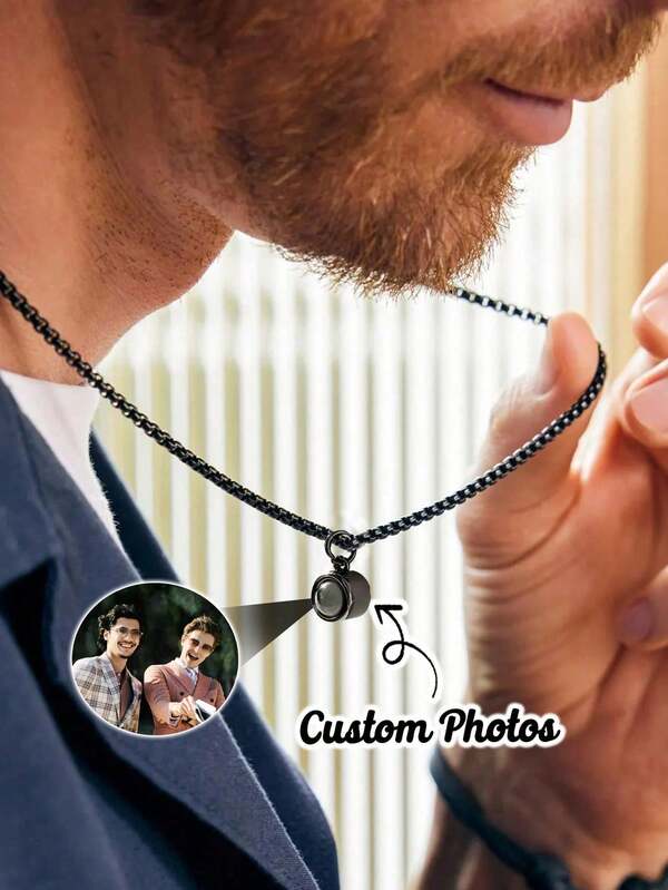 Kalung Foto Proyeksi Kustom untuk Pria, Foto Personalisasi di Dalam Liontin, Hadiah Perhiasan Kenangan untuknya, Kalung Gaya Pasangan