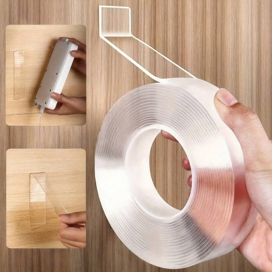 Double-Sided Heavy Duty Reusable Washable Nano Strong Adhesive Tape, Suitable For Home, Office, Car, Can Be Fixed On Wall, Glass And Plastic Surfaces, Essential Strong Adhesive Tape For Home Life, Washable Tape