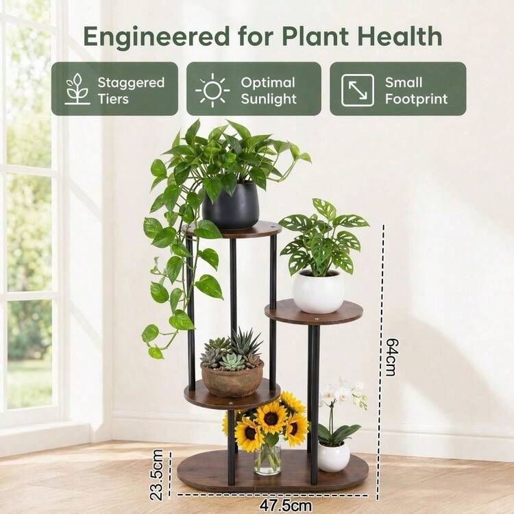 Modern Plant Stand 4/5/6 Tier Wooden Shelving & Metal Flower Rack For Indoor Garden & Outdoor Use - Black - View 6