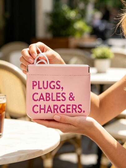 Borsa organizer multifunzionale con motivo a lettere "Spine Cavi & Caricabatterie", abbinata a borsa di archiviazione digitale/organizer per cavi, borsa di archiviazione per power bank portatile - Borsa organizer multifunzionale in PU con chiusura automatica, archiviazione per cosmetici/accessori da viaggio, adatta per power bank/cavo auricolari/chiavi/rossetto, accessori portatili per viaggi d'affari, regalo di San Valentino, Festa della Mamma, Festa del Papà, Festa dell'Insegnante, Ritorno a Scuola, Dormitorio, Natale, Ognissanti, Hot