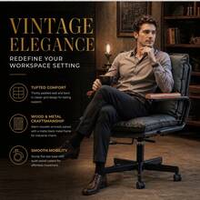 Home Office Desk Chair, Ergonomic Leather Computer Chair With Wheels And Oak Armrests, Height-Adjustable Swivel Executive Chair WL - 黑色+PU皮革 - 查看 8