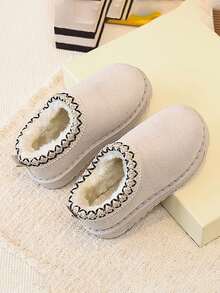 1 Pair Kids' Popular Snow Boots, Fashionable Versatile Boots For Boys And Girls, Soft Sole, Anti-Slip, Wear-Resistant, Solid Color, Thermal Lined, Warm - Beige - View 5