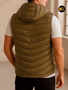 Big City Lightweight Padded Men's Vest With Hood - 卡其色 - 查看 3