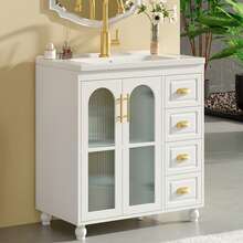 Old SKU: LY316465AAA-Badmöbel Single Vanity Unit With 80 Cm Base Cabinet And Ceramic Washbasin, White - White - View 2