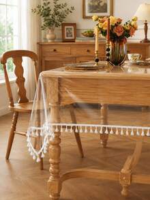 1pc Clear PVC Tassel Edge Tablecloth Waterproof Oil-Proof Table Cover Protective Table Mat For Dining Table Kitchen Coffee Table Home Party Decor - A - View 6
