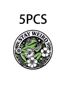 Stay Weird Frog Brooch – Cute Banjo Playing Frog Floral Enamel Pin For Bag Jacket Accessories Gift - Multicolor - View 10