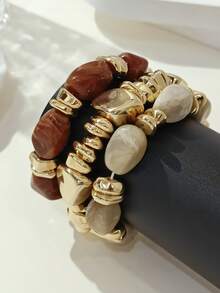1pc Niche Design Asymmetrical Versatile Casual Minimalist Elegant Tie-Dye Random Layered Bracelet - Multicolor - View 3