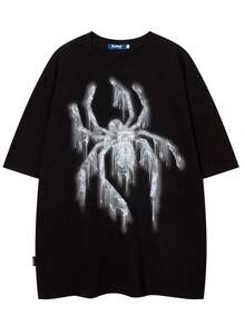 Men's Casual Crew Neck Graphic T-Shirt With Exquisite Spider Prints, Street Style For Summer Daily Wear - 黑色 - 查看 2