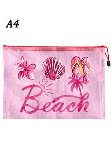 時尚防水PVC沙灘包，印有「Beach」彩色字母，A4尺寸，透明化妝包配尼龍拉鍊，適合游泳、潛水和夏季度假，輕巧，適合年輕男女，沙灘包配件，旅行必需品，旅行配件，度假必備。返校用品盥洗包沐浴包大容量淋浴包，女性母親節禮物教師禮物郵輪必備 - 彩色 - 查看 26
