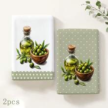 2pcs Green Olive Pattern Kitchen Towels, 6/8pcs Plant Print Dish Cloths, Super Absorbent Microfiber, Machine Washable, Holiday Gift And Cleaning Supplies Decor, Suitable For Holiday Decoration, Cooking, Baking, Housewarming Gift And Cleaning Supplies, Suitable For Kitchen, Bathroom, Toilet - Multicolor - View 16