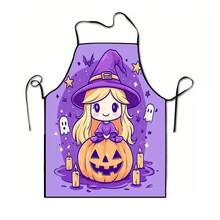 1pc Halloween Pumpkin, Ghost, Bat, Black Cat, Spider Web, Vintage Skeleton Witch, Haunted House, Halloween Pattern Apron, Suitable For Home Decor And Kitchen Use. Made Of 100% Polyester Material, Designed As Sleeveless Style, Perfect For Home Kitchen, Outdoor BBQ Cooking. This Printed Apron Is Unisex, Machine Washable And Reusable, An Essential Kitchen Accessory - Multicolor - View 12