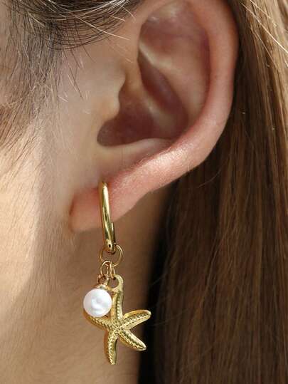 1 Pair Of Fashionable And Versatile Geometric Tassel Earrings, Starfish Pearl Earrings Accessories
