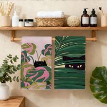 2PCS Kitchen Towels With Tropical Plants And Black Cat Pattern Print, 40*60cm Simple Style Rectangular Microfiber Kitchen Towels, Dish Cloths, Tablecloths, Hand Towels, Kitchen Decor, Housewarming Gifts For Neighbors, Perfect For Kitchen And Bathroom Use, Suitable For Housewives And Family Gatherings, High Cost-Performance, Home Essential - Multicolor - View 10