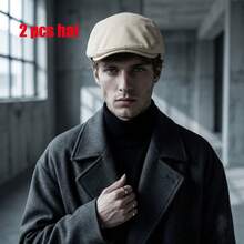 2 Pcs Vintage Black Flat Cap Men Women Retro British Style Newsboy Hat Dark Academia Aesthetic Woolen Ivy Cap Casual Smart Beret Hat - LFY - View 2