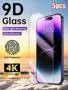 5pcs Anti-Blue Light Tempered Glass Screen Protector, Compatible With Phone 18 Pro Max/Phone 18 Pro/Phone 17 Pro Max, Also Compatible With IPhone 17E/17P Pro/16/16 Plus/15 Pro/15/14/13/12/11/XR/XS, Full Coverage | Eye Protection | Anti-Fingerprint | Compatible With Phone Cases - Clear - View 1
