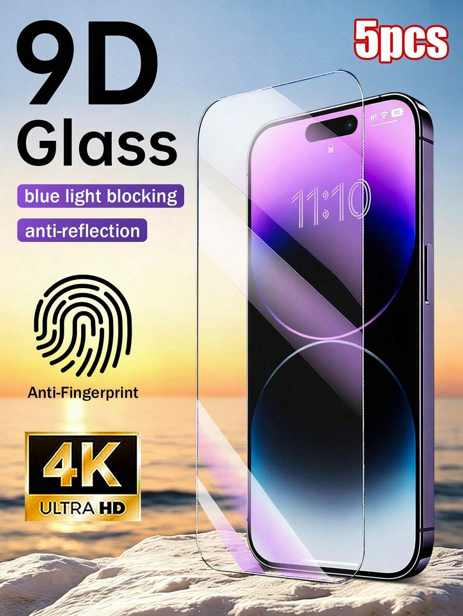 5pcs Anti-Blue Light Tempered Glass Screen Protector, Compatible With Phone 18 Pro Max/Phone 18 Pro/Phone 17 Pro Max, Also Compatible With IPhone 17E/17P Pro/16/16 Plus/15 Pro/15/14/13/12/11/XR/XS, Full Coverage | Eye Protection | Anti-Fingerprint | Compatible With Phone Cases - Clear - View 1