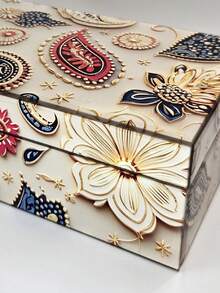 Set Of 2 Large & Small Paisley Floral Print Jewelry Box, Beige Rectangular Box With Black Velvet Lining, Decorative Accessory Storage Organizer For Dresser Bedroom Holiday Gift - Peisili - View 9
