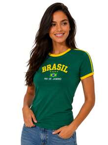 Baby Tee Brazil Retro Embroidered BabyLock Y2K Blouse - Verde - Ver 3