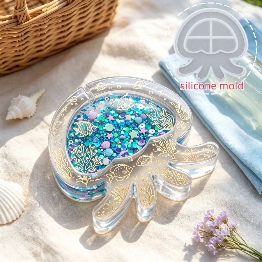 1pc Resin Silicone Mold, Jellyfish Shaped Ornament Pendant Mold, Ocean Element Keychain Pendant Accessory Making Plaster Resin Mold, Perfect For Handmade Crafts, Gift Making, Reusable - White - View 1