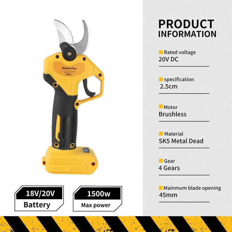 Gunting Pangkas Elektrik SuperPan Tanpa Sikat Lithium-Ion 45mm untuk Berkebun / Kebun Buah / Lansekap, Gunting Ranting Pohon Elektrik Khusus, Alat Pangkas Hemat Tenaga Tanpa Baterai dan Adaptor Daya (Hanya Alat) - Kuning - View 3