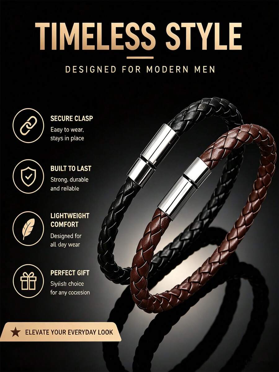 1pc Multi-Color Minimalist Leather Men's Couple Best Friend Magnetic Clasp Bracelet Cord - White - View 1