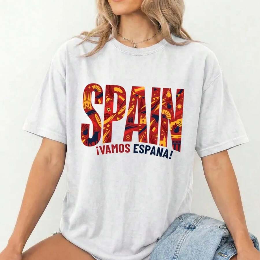 Spanien Fußball Komfort Shirt,Vamos España T-Shirt,Spanische Flagge Shirt,España Fan Geschenk,Euro Fußball Shirt,Unisex Fußball T-Shirt Spanien Herren Fußball 2026 Spieltag - Weiss - Übersicht 1