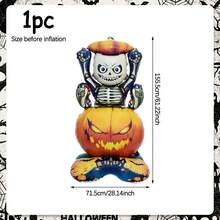 1pc Large Base Halloween Skeleton Pumpkin Balloon, Standing Skeleton Pumpkin Balloon, Suitable For Halloween Decoration, Birthday, Trick Or Treat, Horror Theme Atmosphere Decor, Room Decoration, Skeleton Outdoor Decor - Multicolor - View 7