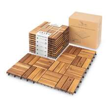 Acacia 12x12 Interlocking Wood Deck Tiles For Balcony, Garden, Patio, Poolside Decor - Waterproof Indoor And Outdoor Flooring - 12 Slats, Round Joints, Pack Of 10 - Natural - View 1