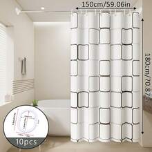 1pc Large Grid Pattern Shower Curtain, Minimalist & Elegant, Bathroom Wet/Dry Separation Helper, Partition & Privacy Screen, Easy Installation - Large Square - View 11
